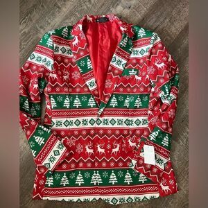 Suitmeister Slim-Fit Nordic Christmas Red Blazer- Size XL